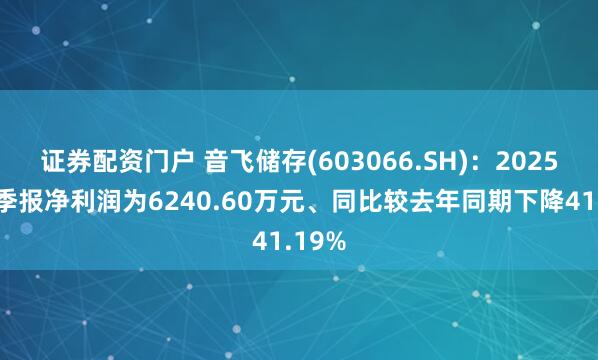 证券配资门户 音飞储存(603066.SH)：2025年三季报净利润为6240.60万元、同比较去年同期下降41.19%